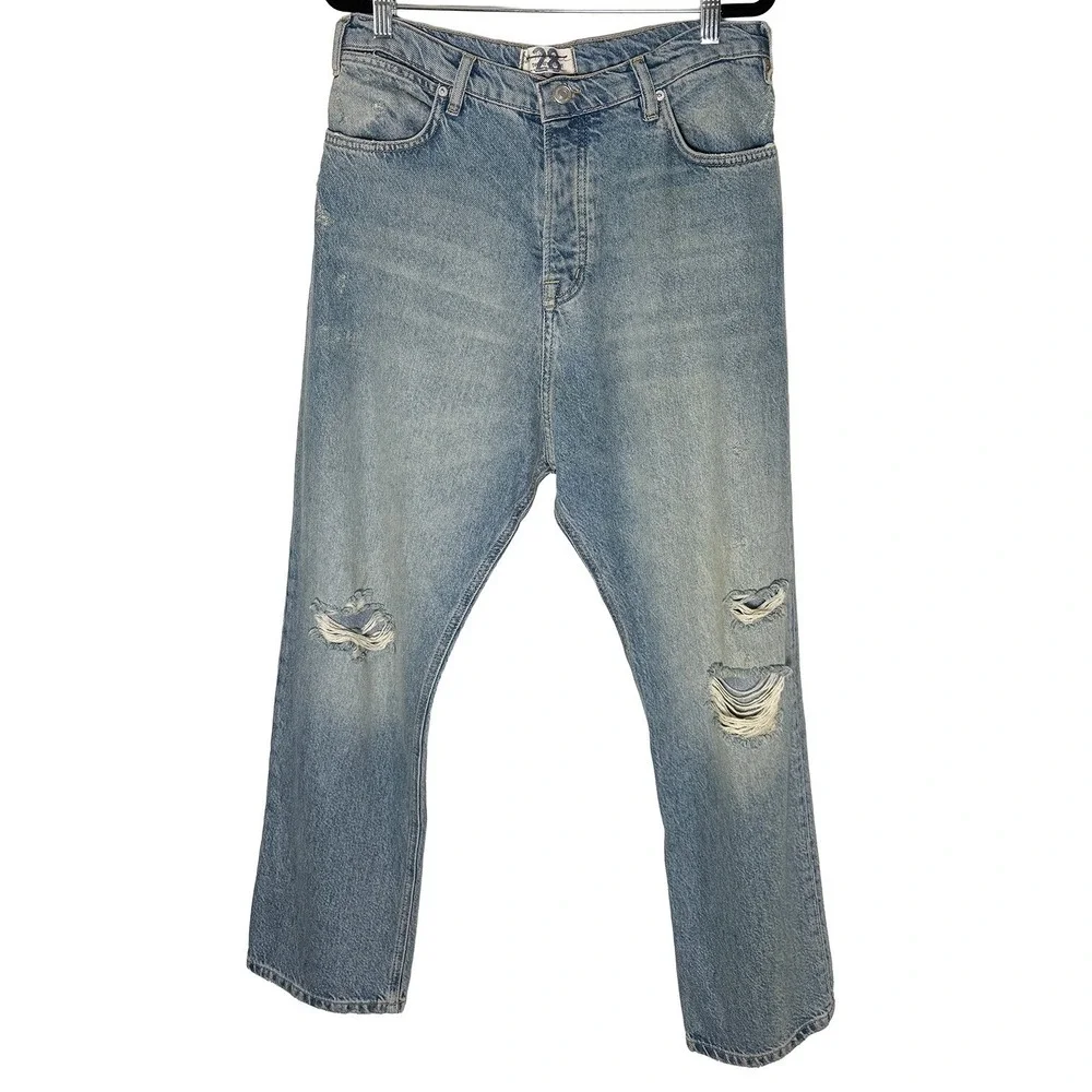 Free People We The Free Women's High Rise Straight Leg Distressed Blue Jeans 28